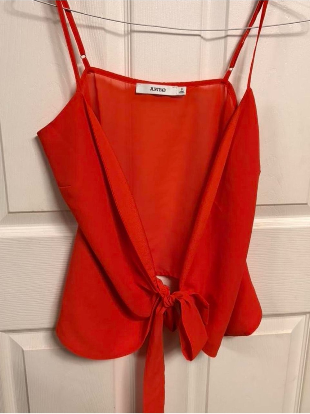 JustFab Bright Red Front-Tie Spaghetti Strap Cami